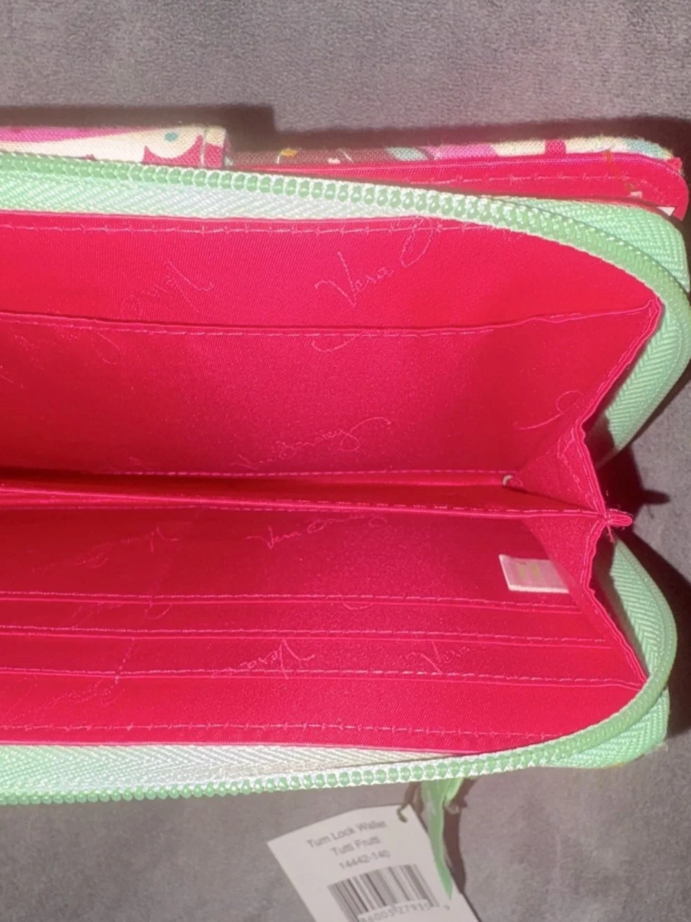 NWT Vera Bradley's Mint Retired Tutti Fruttii Turn Key Paisly Quilted Zip Wallet